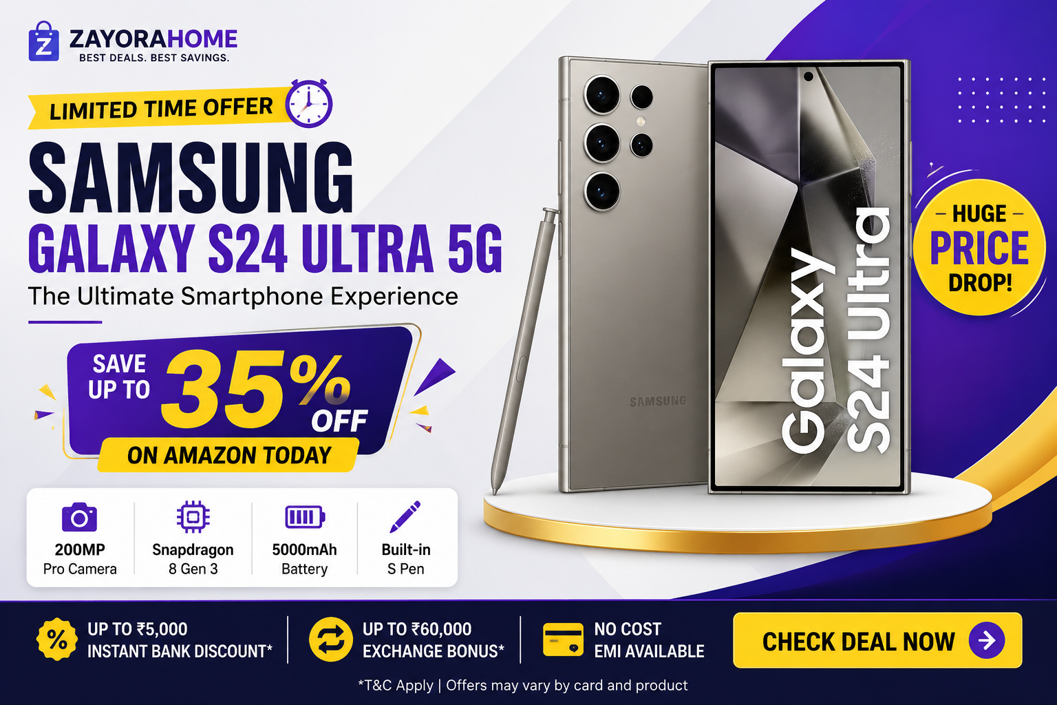 Samsung Galaxy S24 Ultra 5G Price Drop – Get Up to 35% Off on Amazon Today